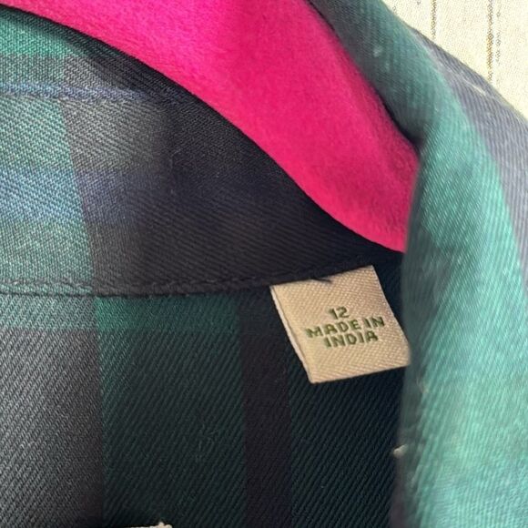 Orvis Womens Plaid Button Down Shirt with Beaded Trim Green Navy Preppy Classic - Picture 8 of 16